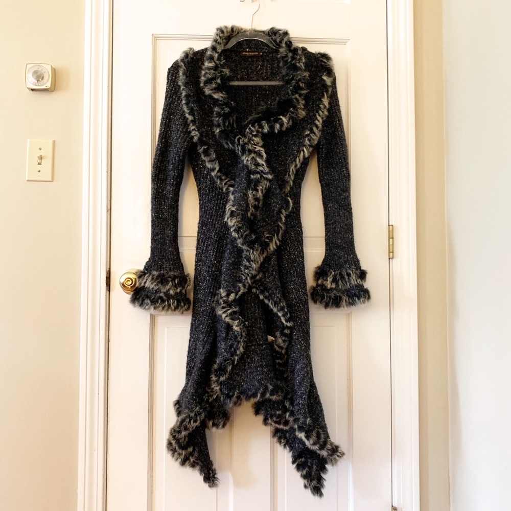 John Fashion Fur Trimmed Sweater, charcoal gray.